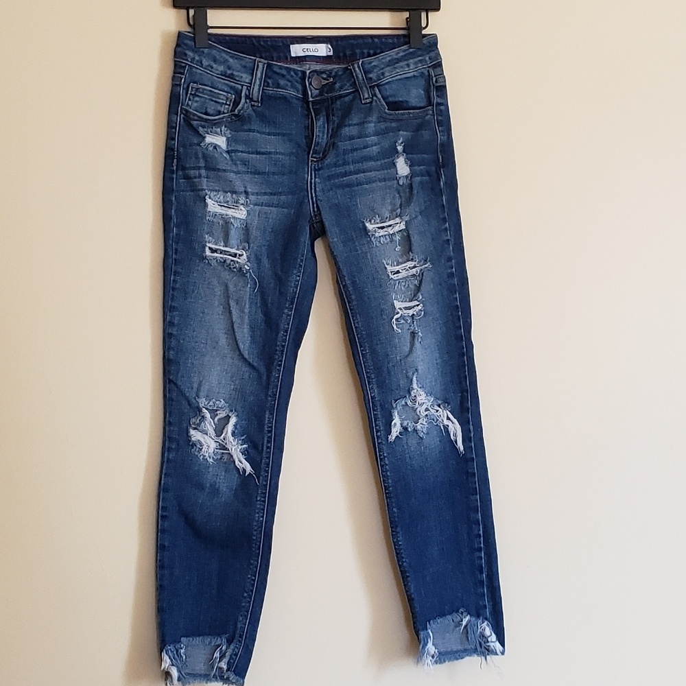 Cello Distressed Cropped Skinny Jeans